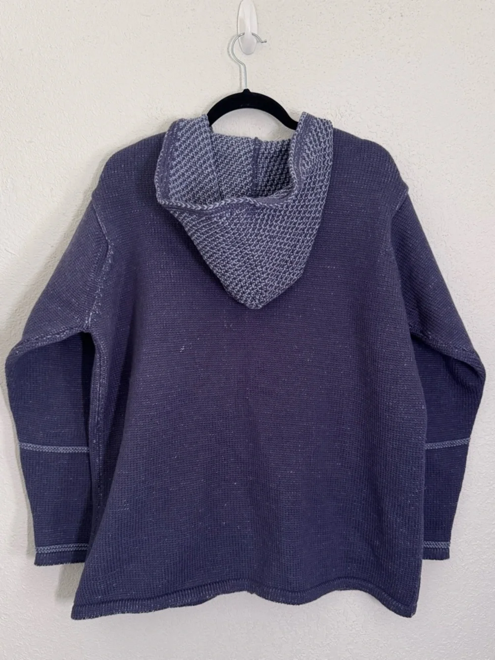 Aran Crafts 100% Merino Wool Full Zip Shamrock Clover Hooded Sweater Blue XL NEW